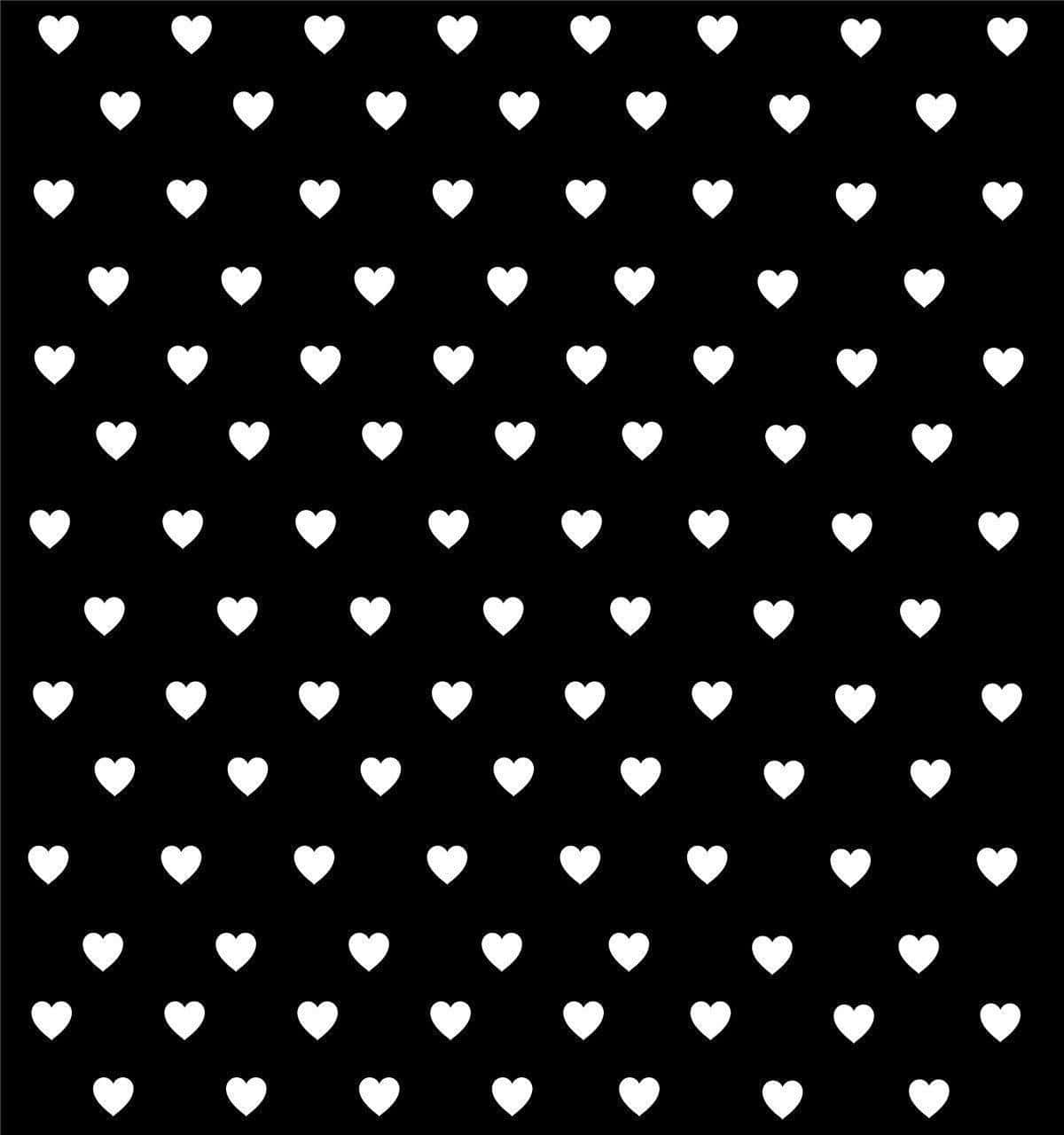Black And White Heart 桌布 壁紙 — 在純黑色背景上均勻分佈白色心形的無縫圖案。