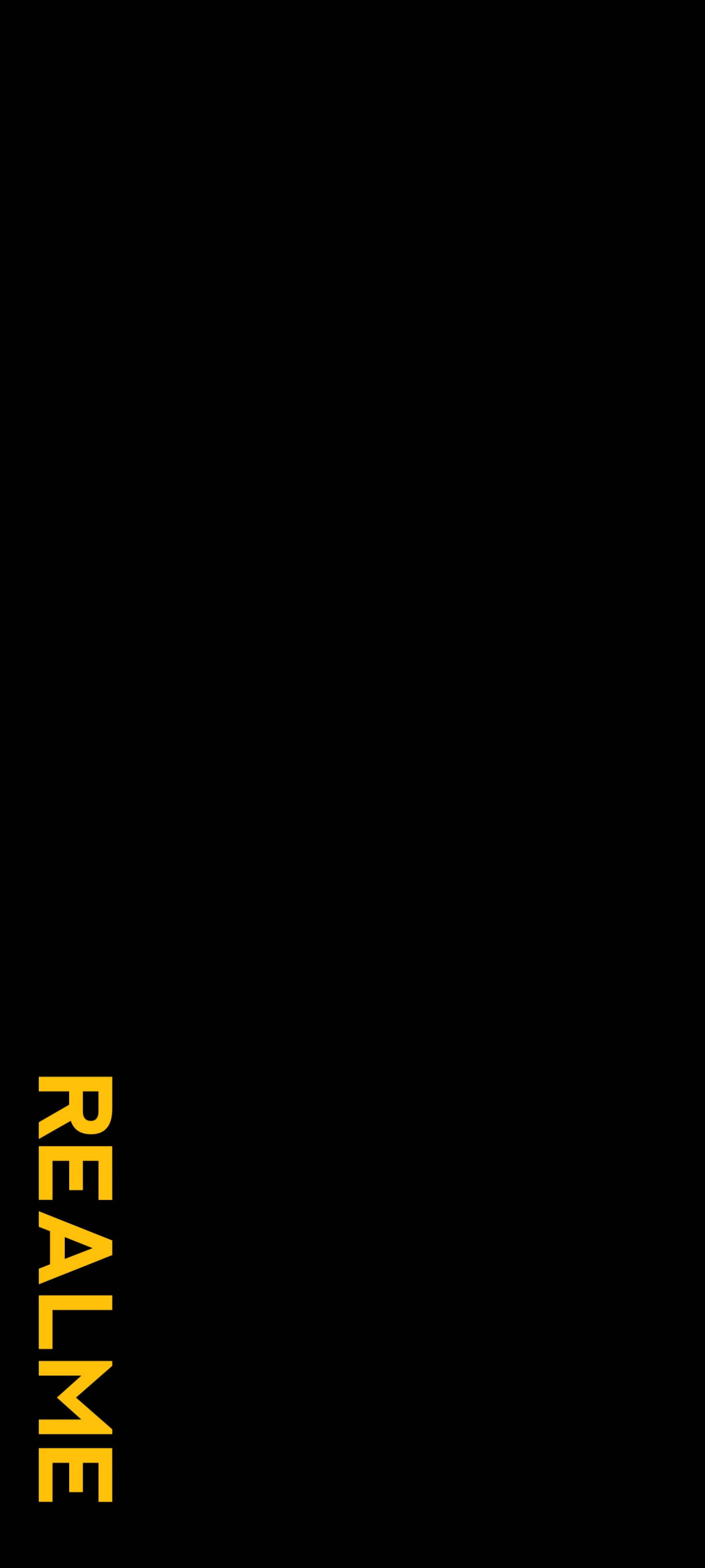 桌布 壁紙 — 在純黑色背景上垂直置中的醒目黃色 realme 標誌。