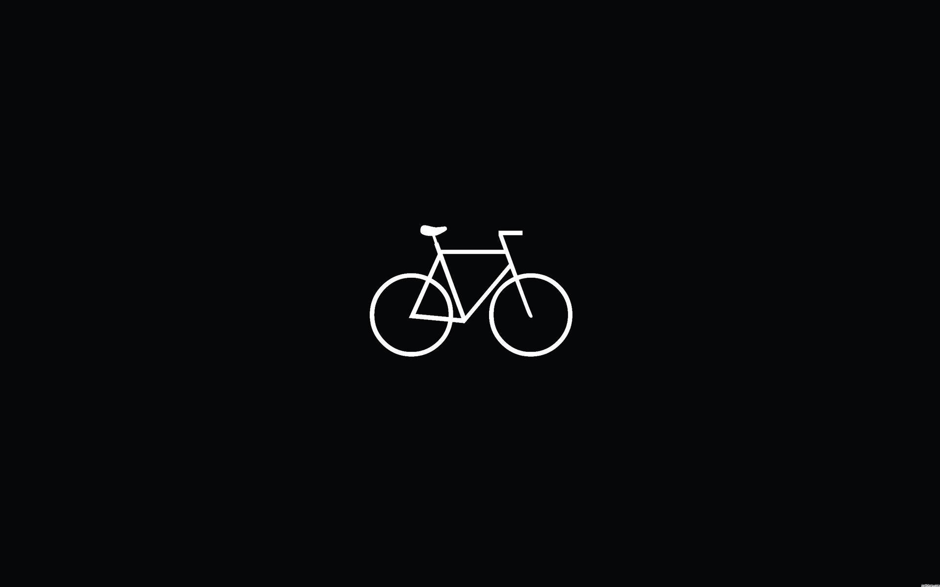 Bicycle 桌布 壁紙 — 在純黑色背景上居中放置的自行車簡約白色線條畫。