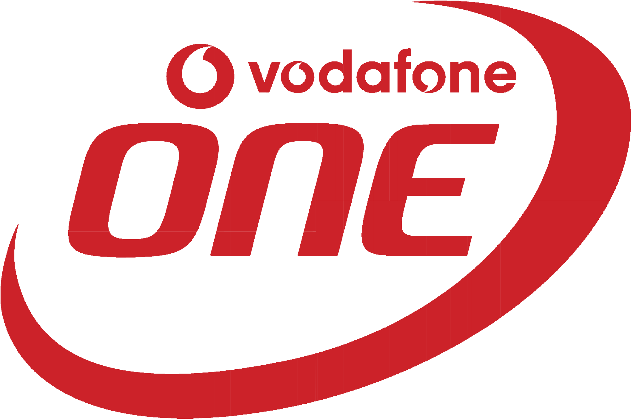 Vodafone 桌布 壁紙 — 在純黑色背景上帶有彎曲標誌的醒目紅色Vodafone ONE標誌。