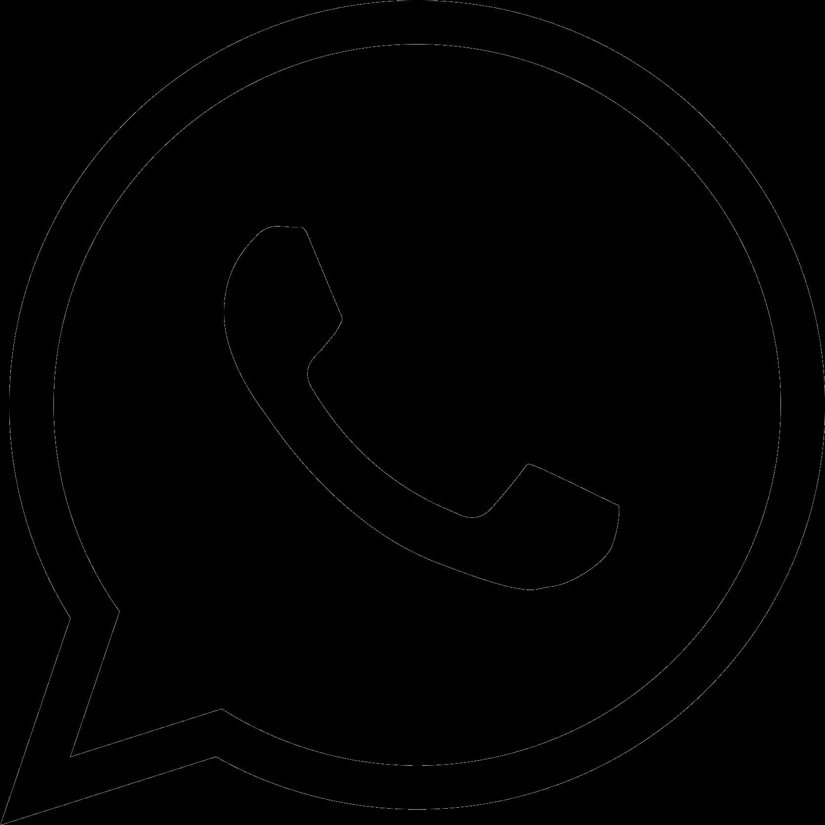 Clip Art 桌布 壁紙 — 在純黑色背景上的WhatsApp標誌的極簡白色輪廓。