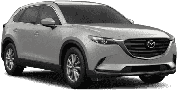 馬自達 桌布 壁紙 — 在純黑色背景下，以工作室燈光展示的時尚銀色Mazda CX-90 SUV。