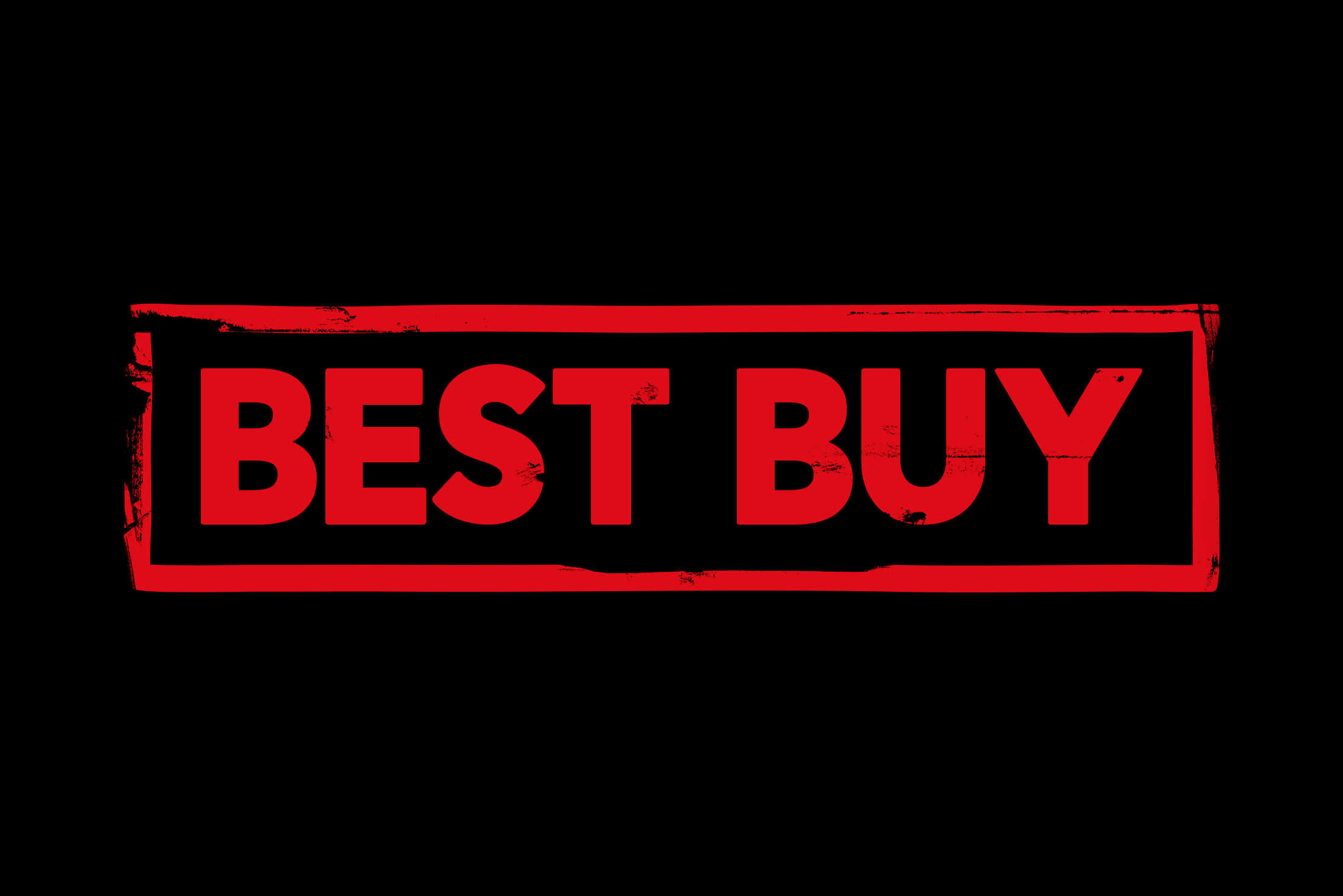 Best Buy 桌布 壁紙 — 在純黑色背景中央，一個磨損的矩形框內有粗體紅色「BEST BUY」文字。