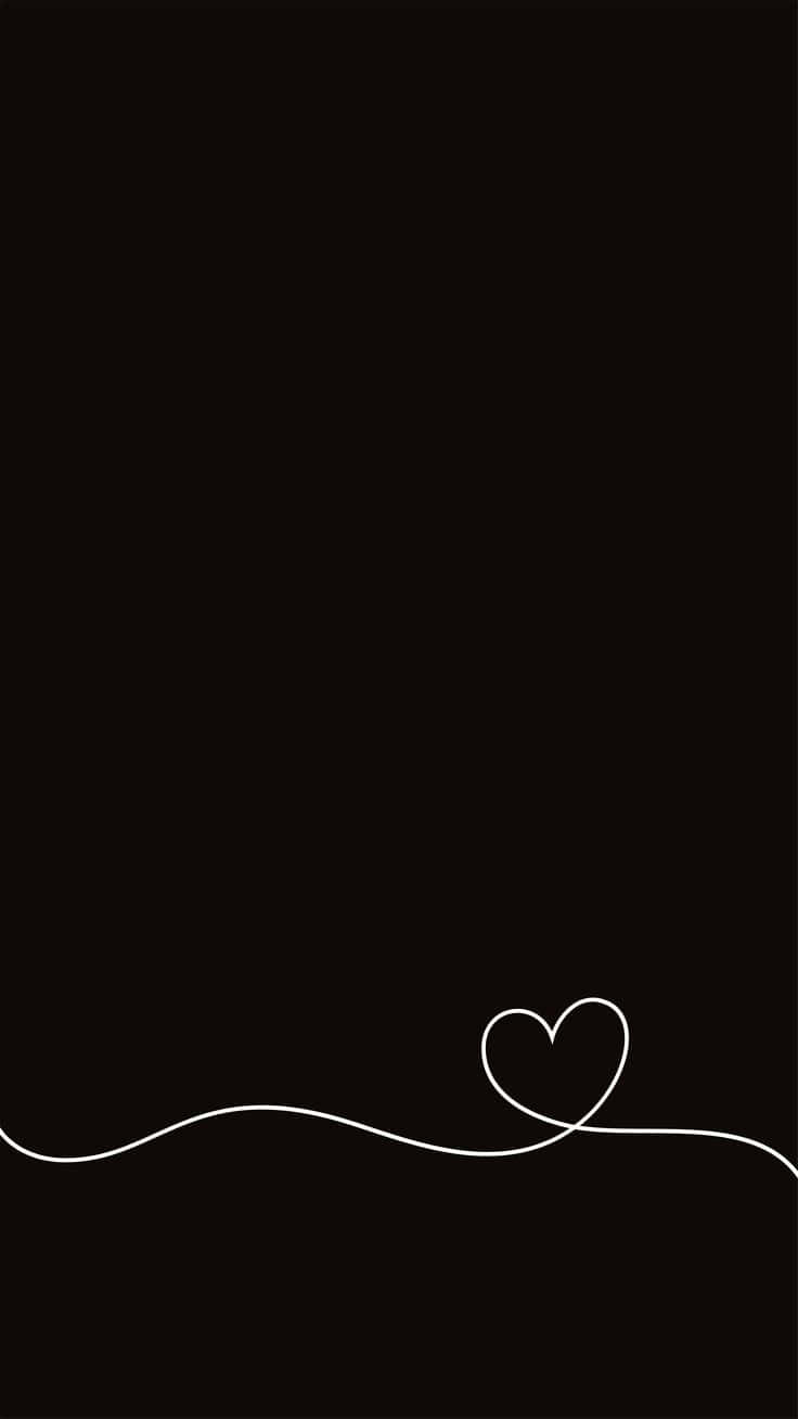 Aesthetic Black Heart 桌布 壁紙 — 在純黑色背景底部的心形極簡白色線條畫。