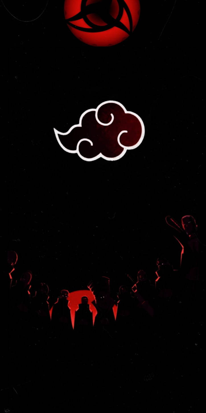 曉之雲動圖 桌布 壁紙 — 在繁星點點的夜空下，一個發光的紅色月亮和雲朵符號下方的人物黑色剪影。