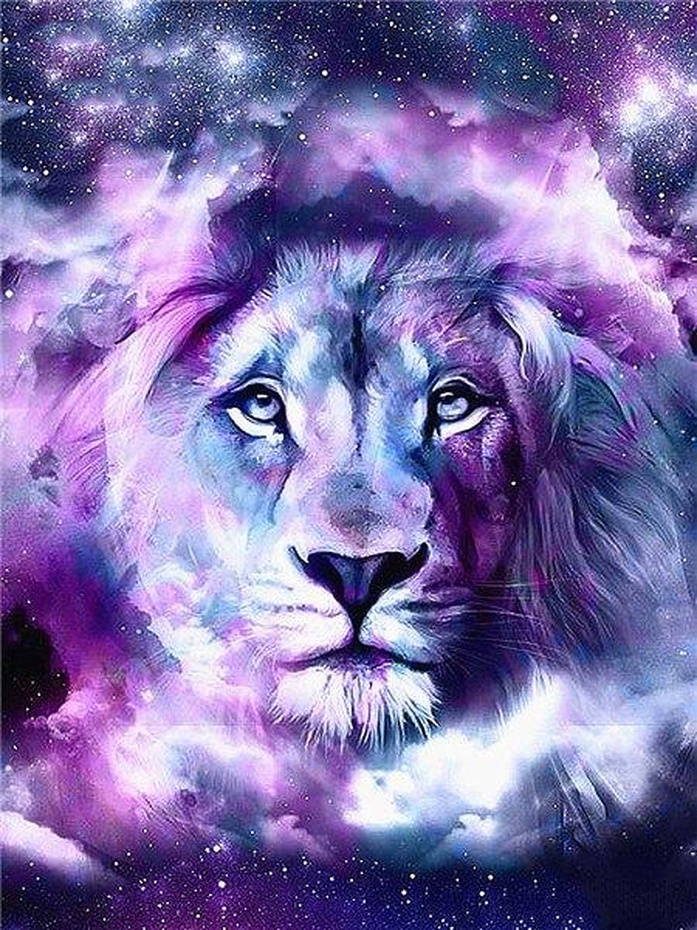 獅子的臉被充滿活力的宇宙雲和星星包圍。 — 銀河獅子 壁紙