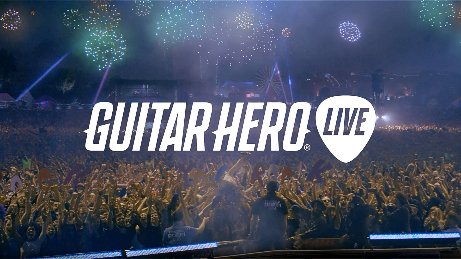 Guitar Hero Live音樂會的人群，伴隨著煙火和舞台燈光。 — 吉他英雄 壁紙