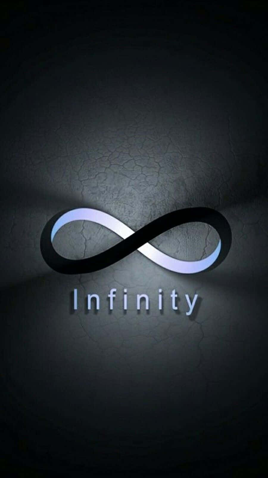 Dark Infinity 桌布 壁紙 — 在聚光燈下的裂縫暗牆上，一個發光的無限符號，下方有「無限」一詞。