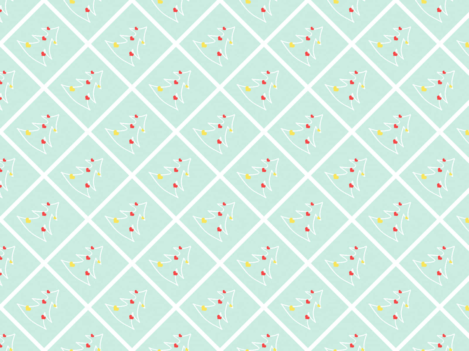 Christmas Pattern 桌布 壁紙 — 在薄荷綠背景上重複的白色箭頭圖案，帶有紅色和黃色圓點。