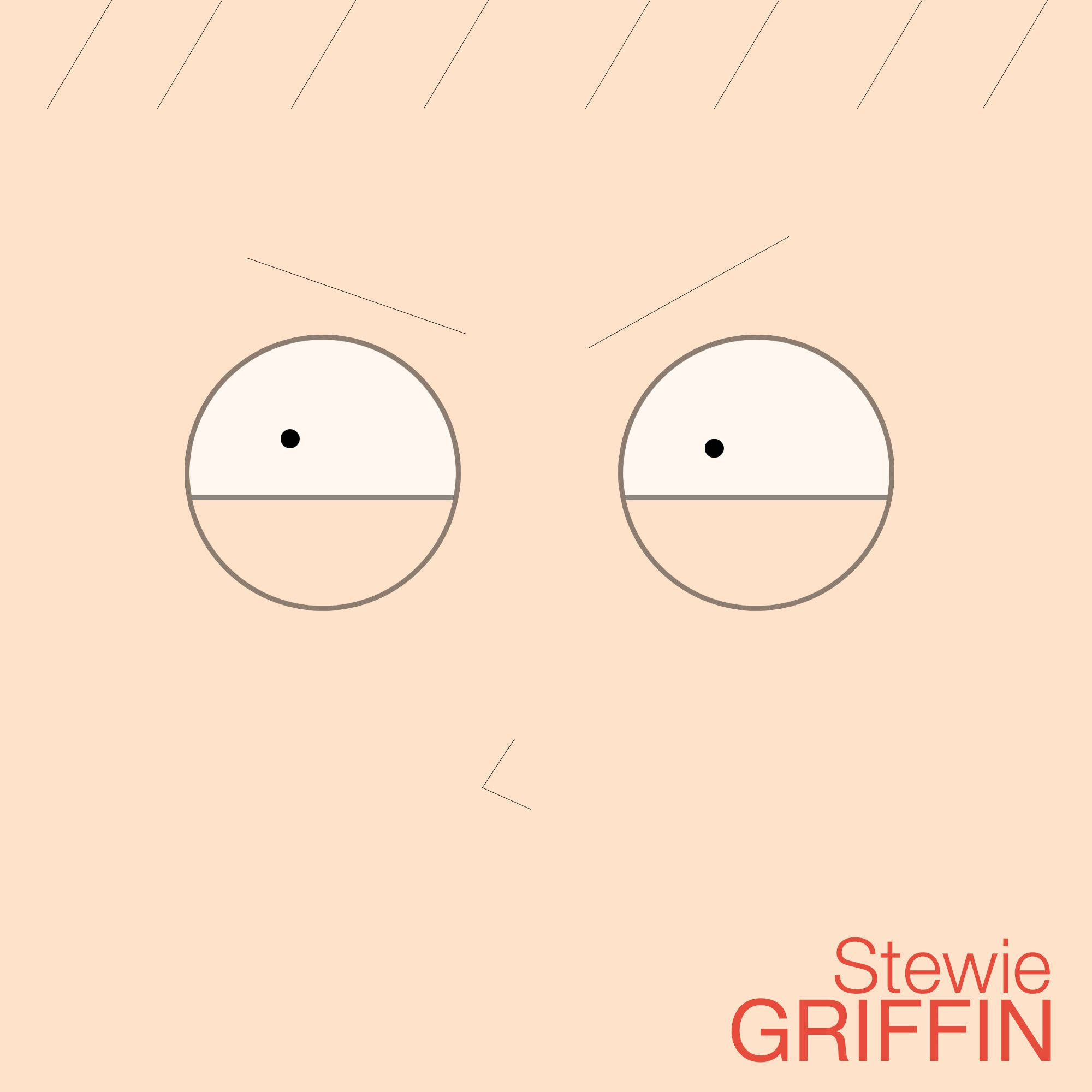 stewie 桌布 壁紙 — 在蜜桃色背景上，以極簡線條藝術呈現Stewie Griffin銳利的眼睛和皺起的眉頭。