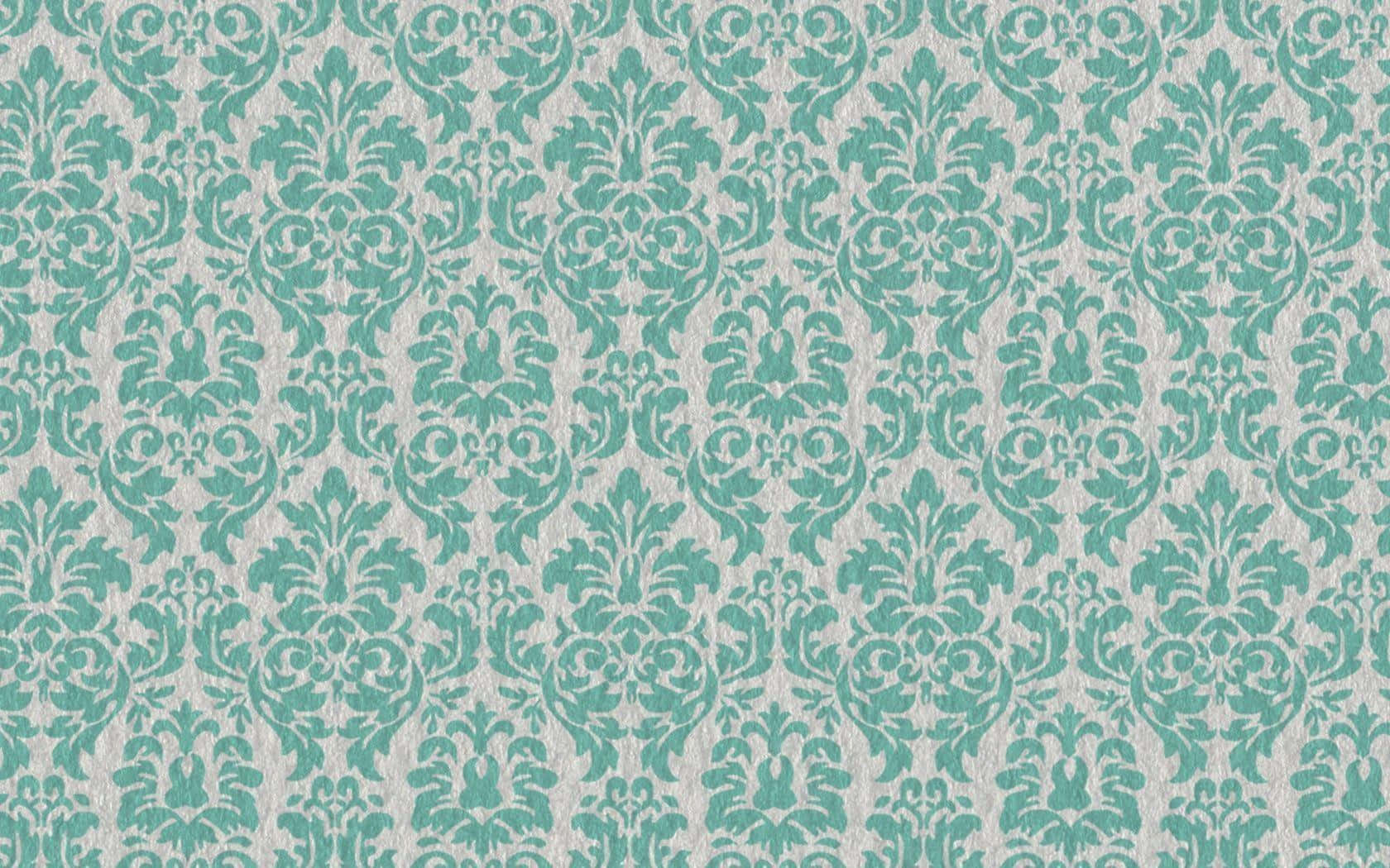 Pattern Desktop 桌布 壁紙 — 在質感米白色壁紙上優雅的青綠色大馬士革圖案，帶有重複的華麗花卉圖案。
