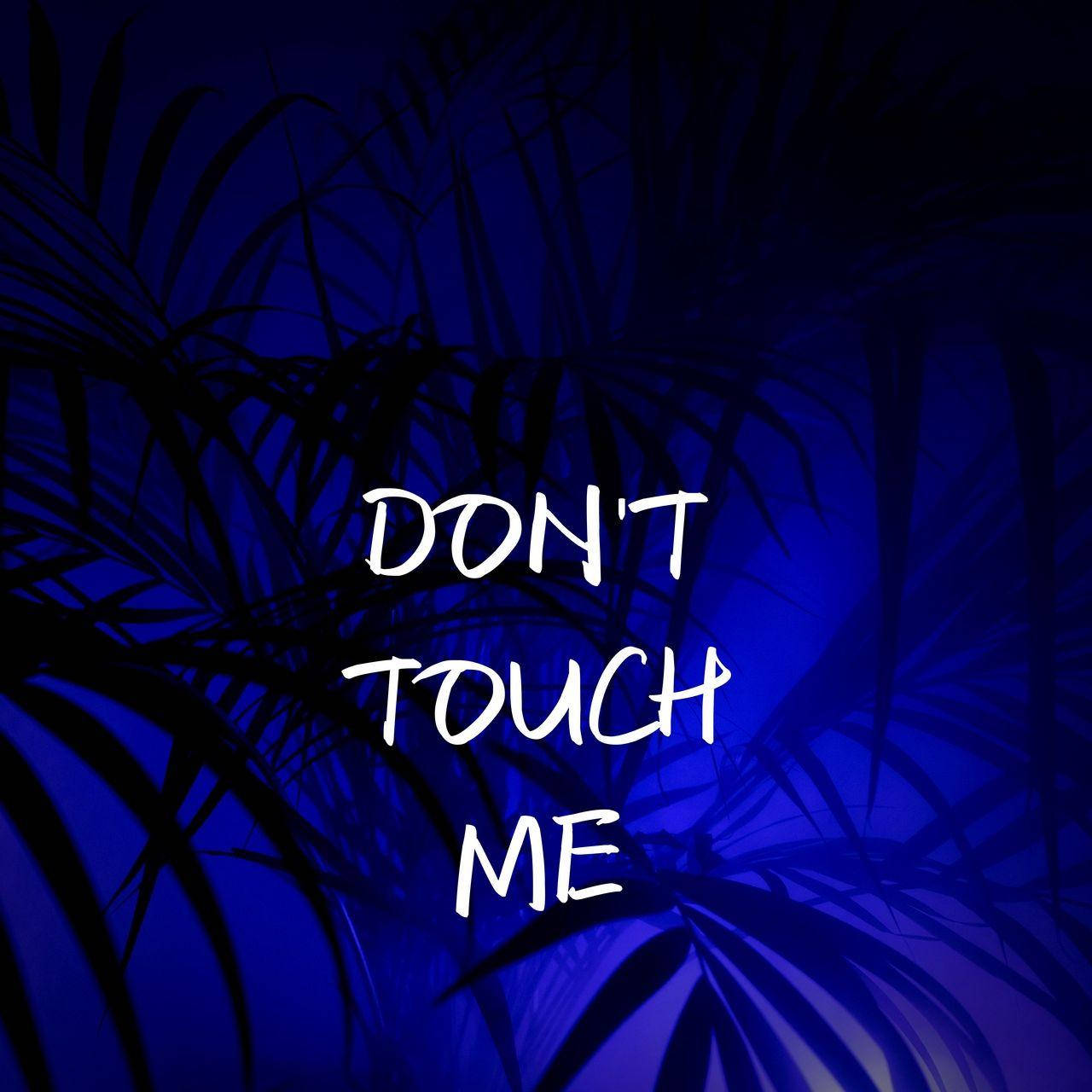 my 桌布 壁紙 — 在陰鬱的夜晚場景中，粗體白色文字「DON'T TOUCH ME」覆蓋在深藍色熱帶葉片上。
