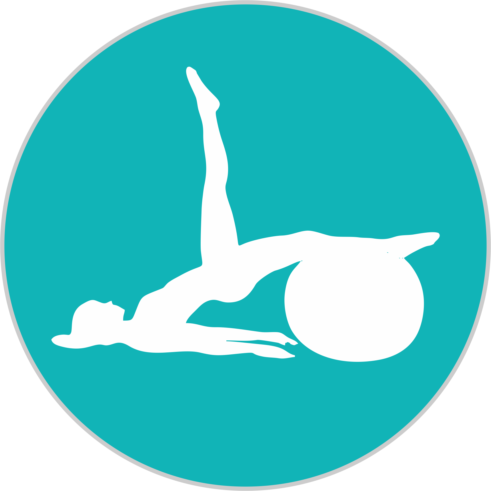 Pilates 桌布 壁紙 — 在青綠色圓形背景上，一個白色剪影的人在做瑜伽姿勢。