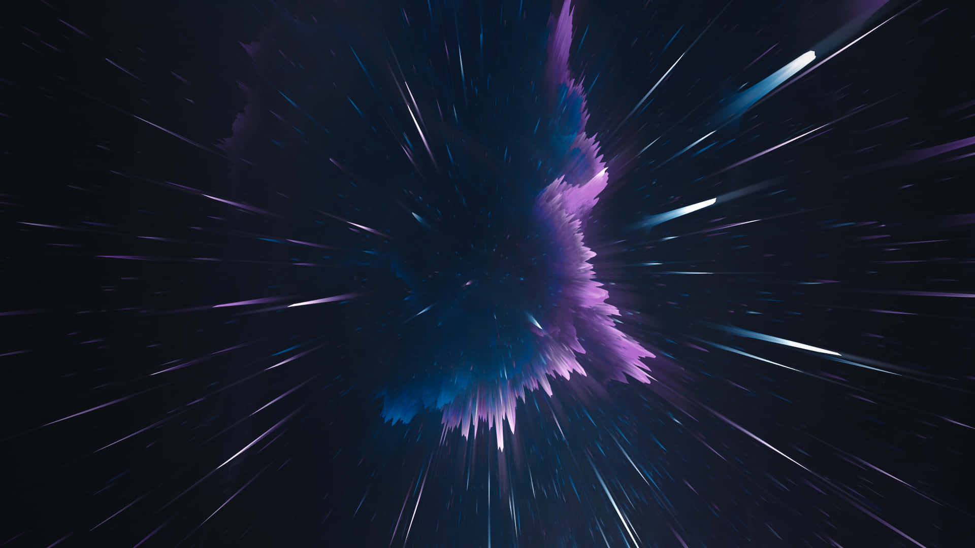motion 桌布 壁紙 — 在高速太空旅行期間，紫色和藍色能量的宇宙爆炸通過星場向外輻射。