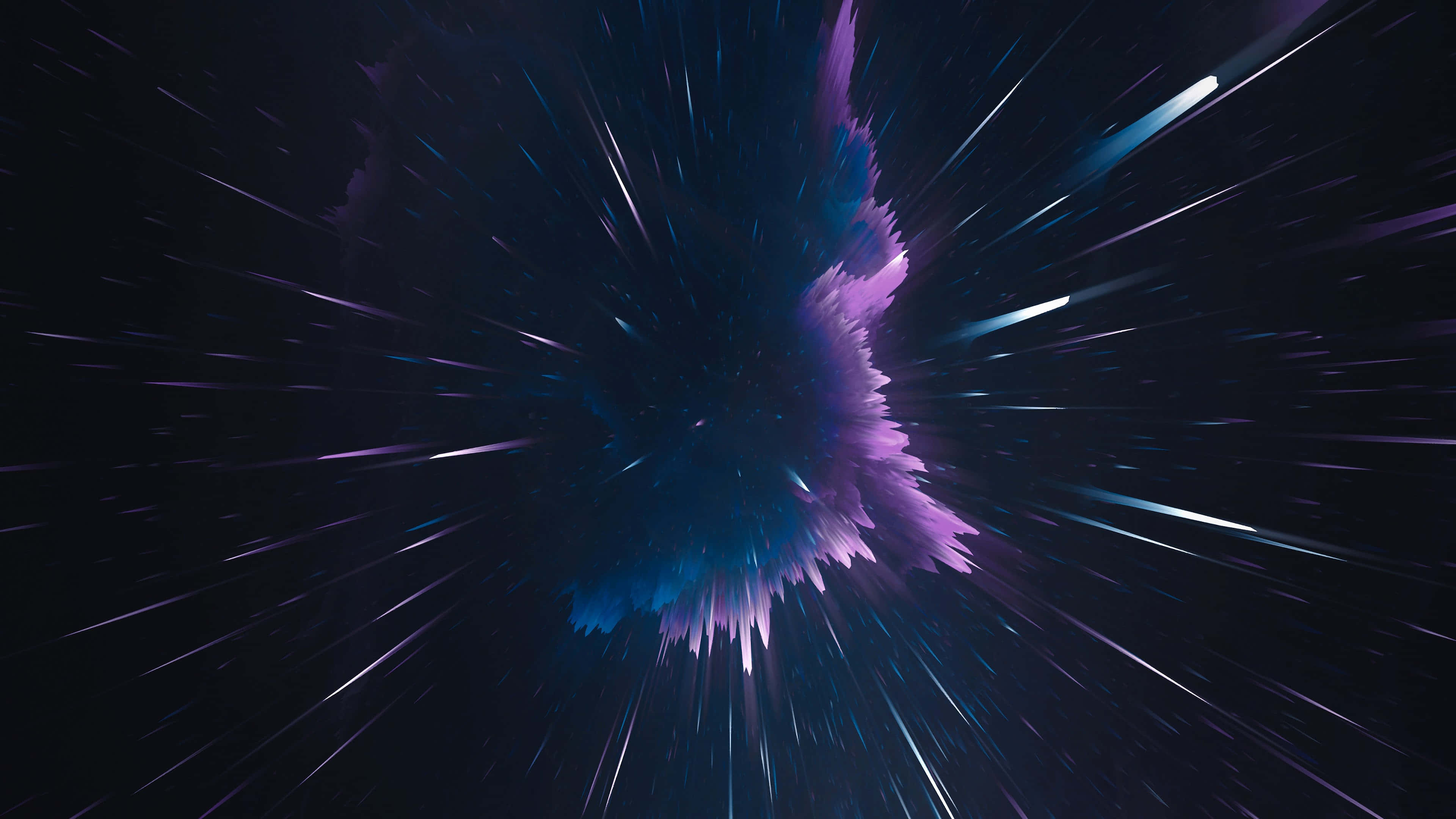 4K 太空 桌布 壁紙 — 在高速太空旅行期間，紫色和藍色能量的宇宙爆炸通過星場向外輻射。
