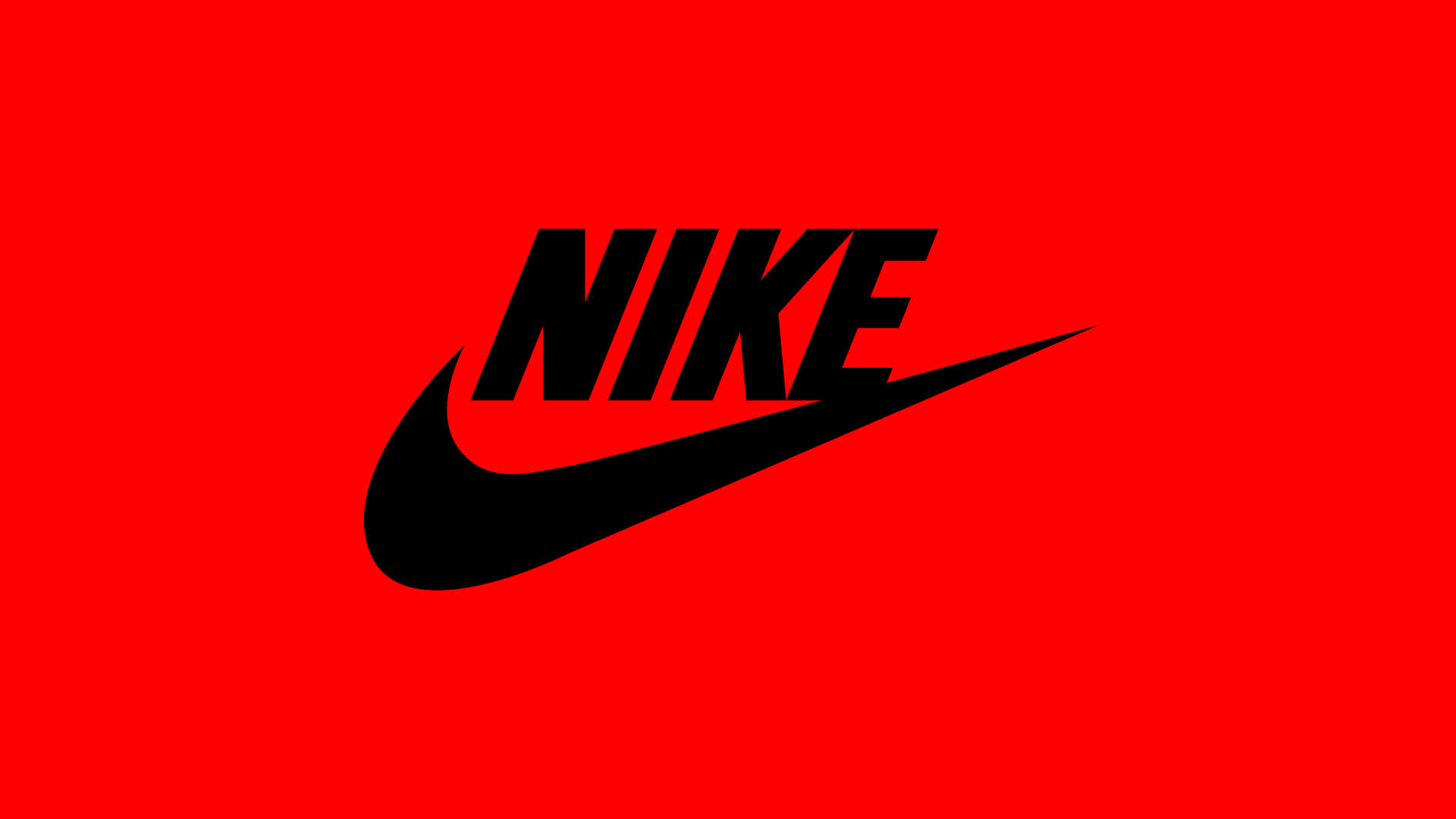 Nike 桌布 壁紙 — 在鮮紅色背景上居中放置大膽的黑色Nike標誌和勾號。