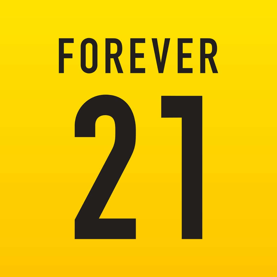 永遠21 桌布 壁紙 — 在鮮黃色背景上，粗體黑色文字寫著FOREVER 21。
