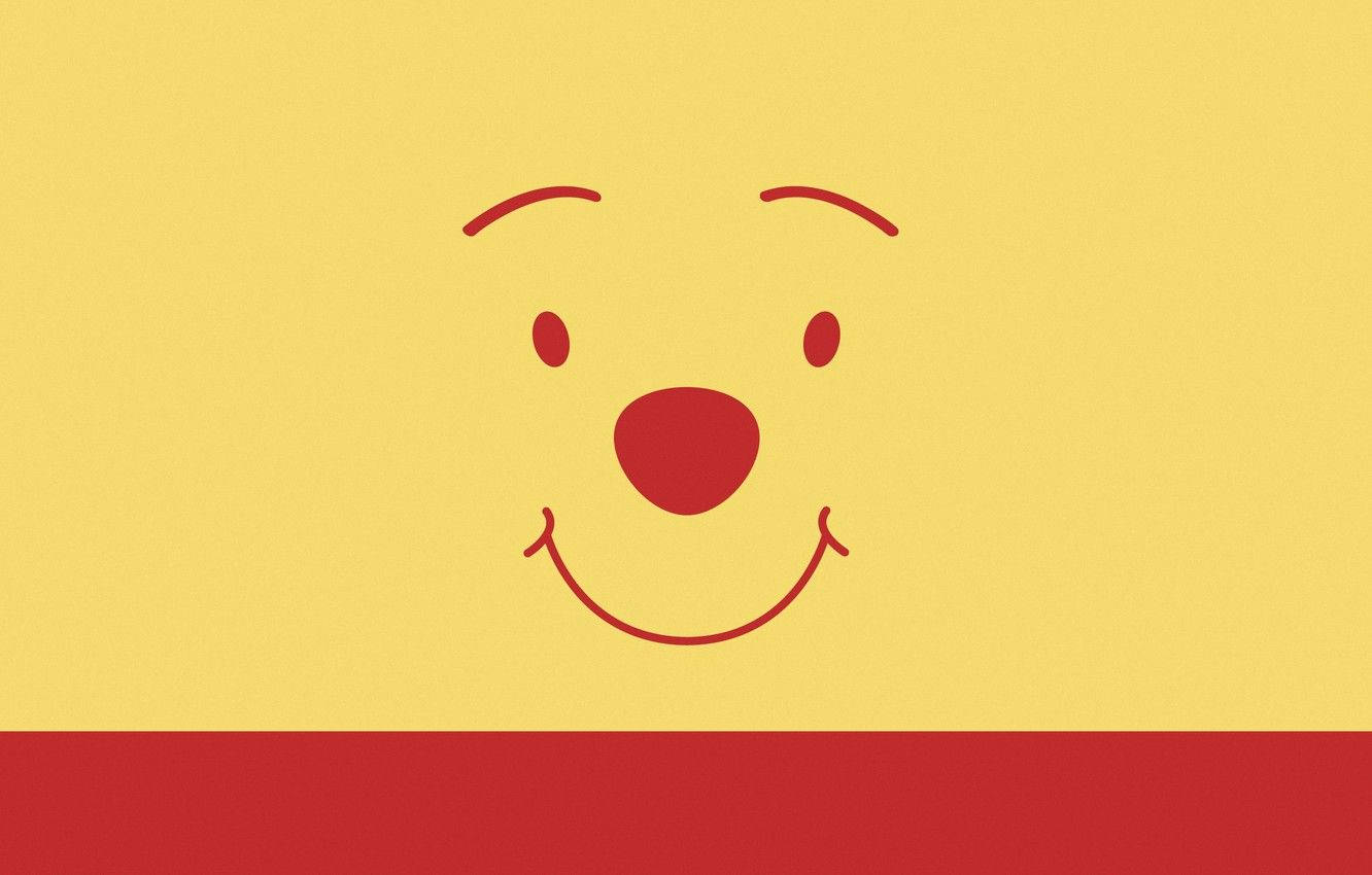 winnie the pooh 桌布 壁紙 — 在黃色背景上帶有紅色特徵的小熊維尼快樂臉孔的極簡插圖。