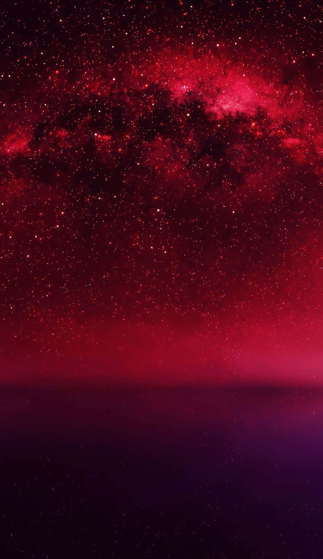 Red Abstract 桌布 壁紙 — 在黑暗反射表面上，一個生動的紅色星系，帶有發光的星星和宇宙塵埃，令人嘆為觀止。