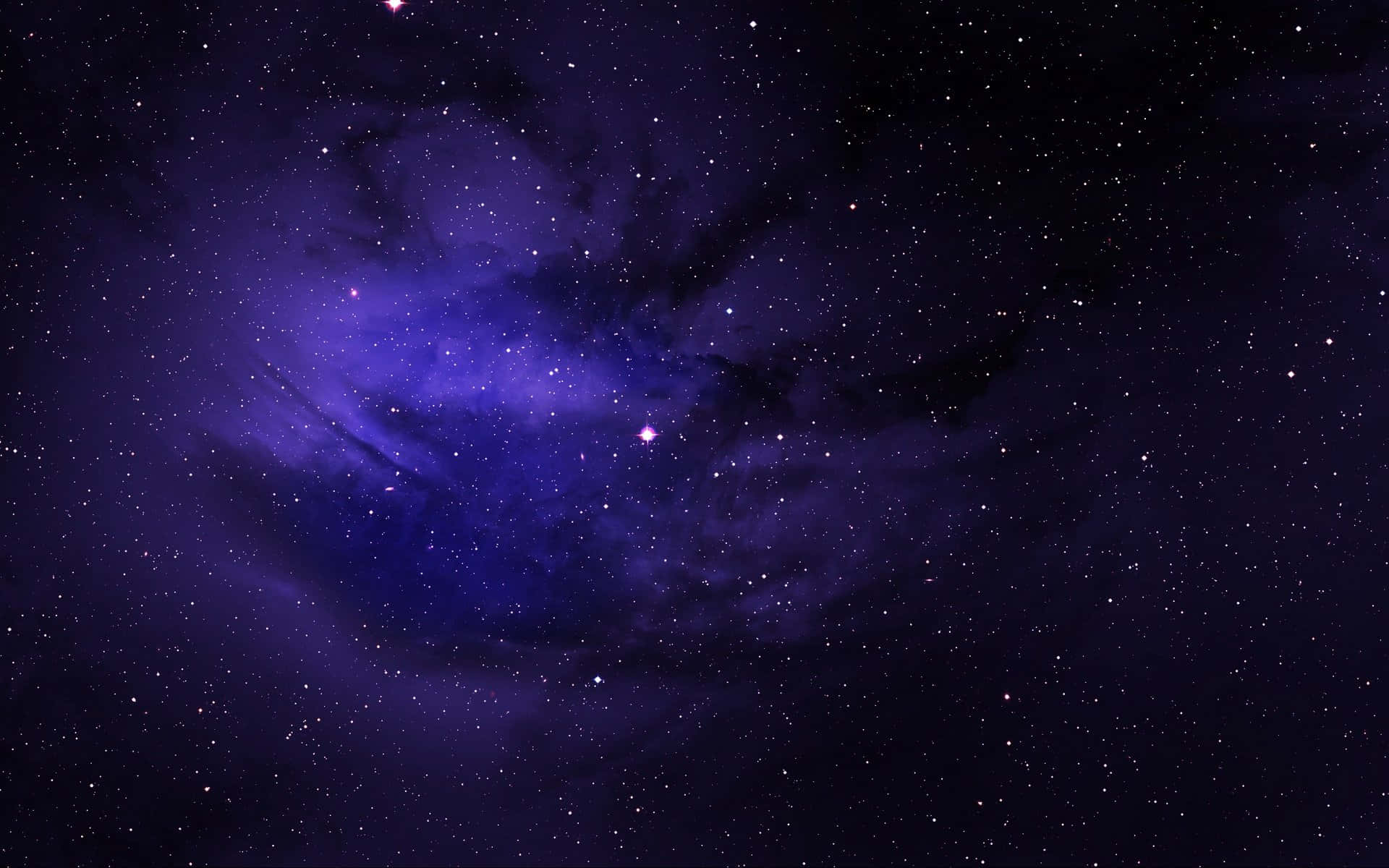 太空 桌布 壁紙 — 在黑暗宇宙背景下，深紫色星雲閃爍著星星的壯麗景色。