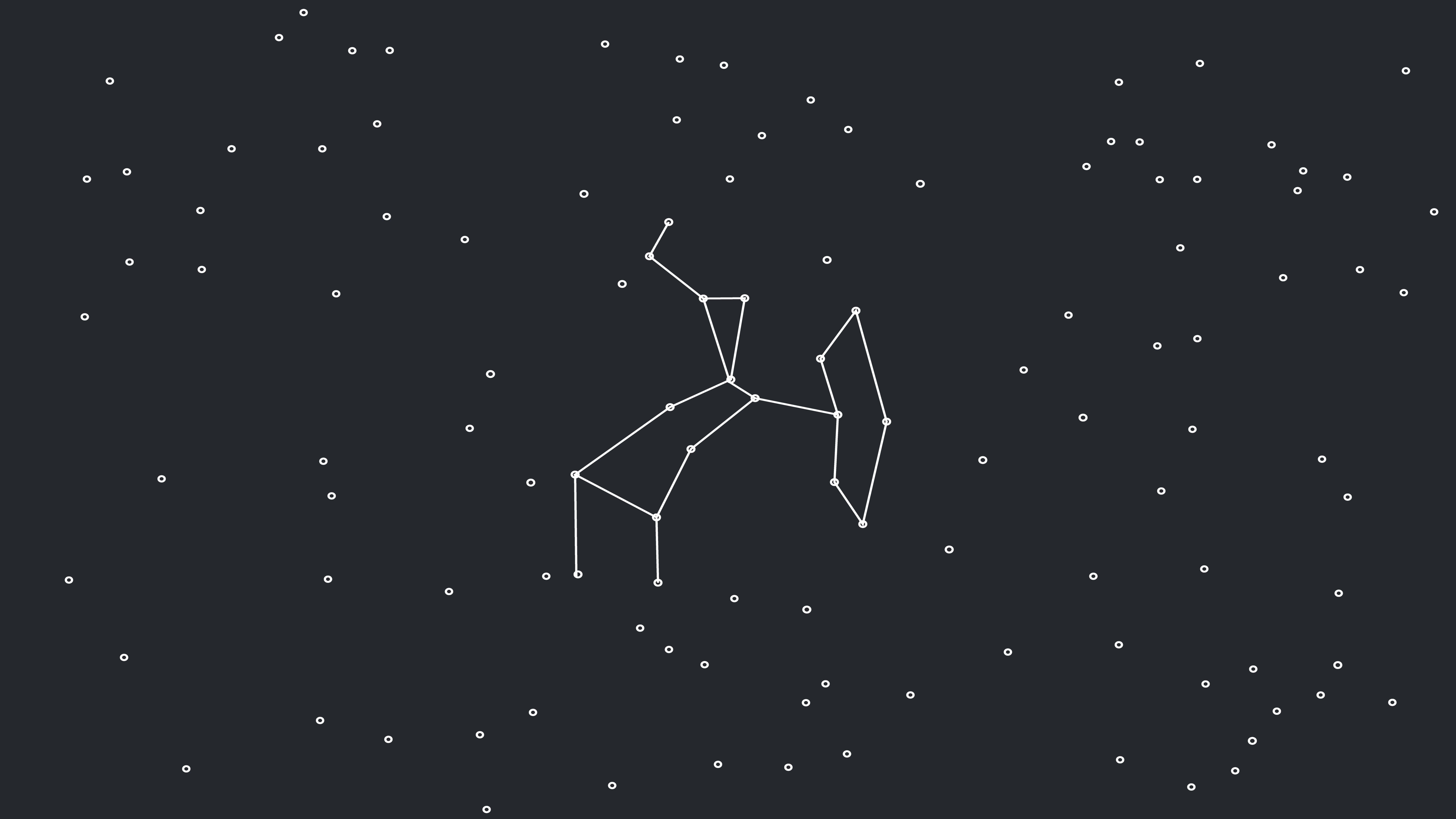 sagittarius 桌布 壁紙 — 在黑暗星空背景下，由白色點和線形成的極簡鹿形星座輪廓。