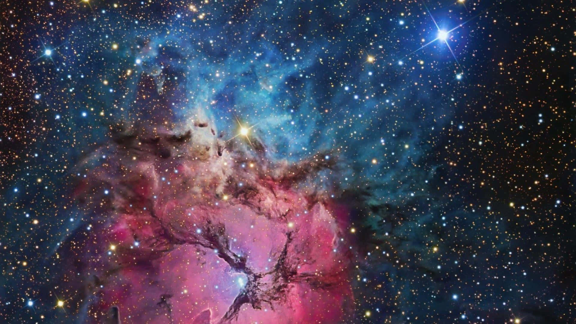 在深空中閃耀著星星的充滿活力的粉紅色和藍色星雲。 — 星雲 GIF 壁紙