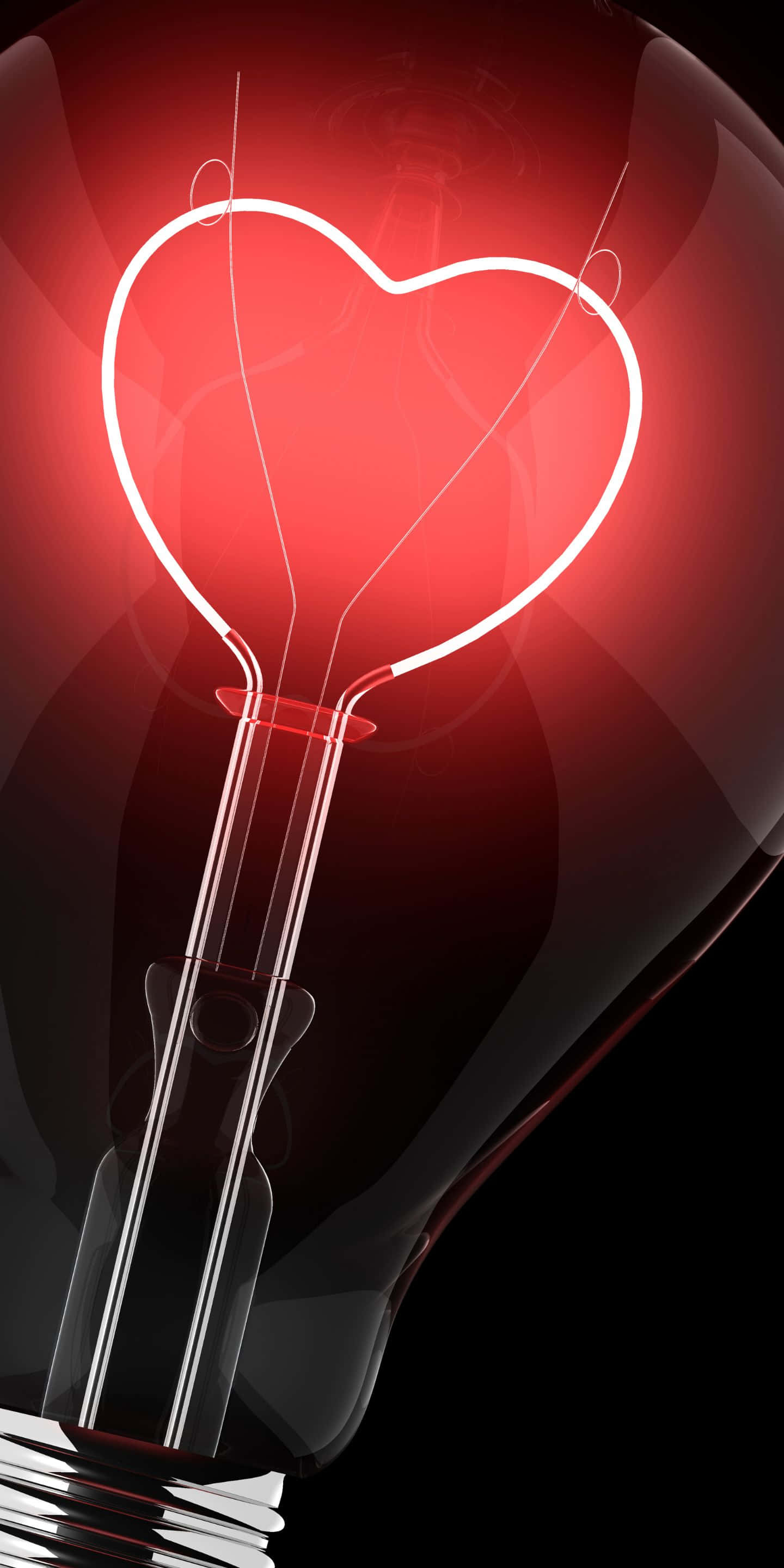 1440x2880 桌布 壁紙 — 在黑暗背景下，復古燈泡內發出紅光的愛心形狀燈絲。