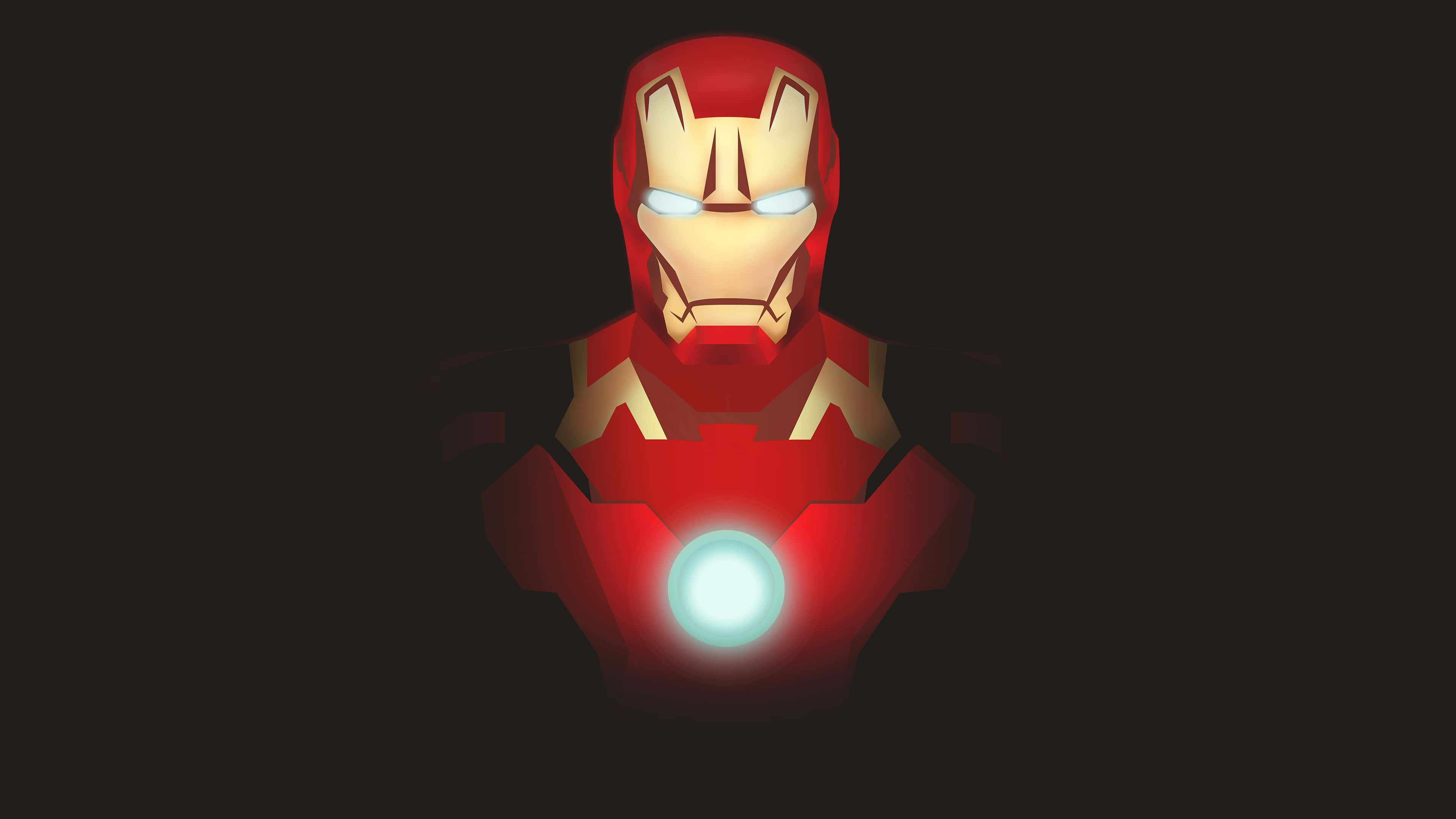 Iron Man Art 桌布 壁紙 — 在黑暗背景下發光的紅色和金色鋼鐵人頭盔和胸甲。