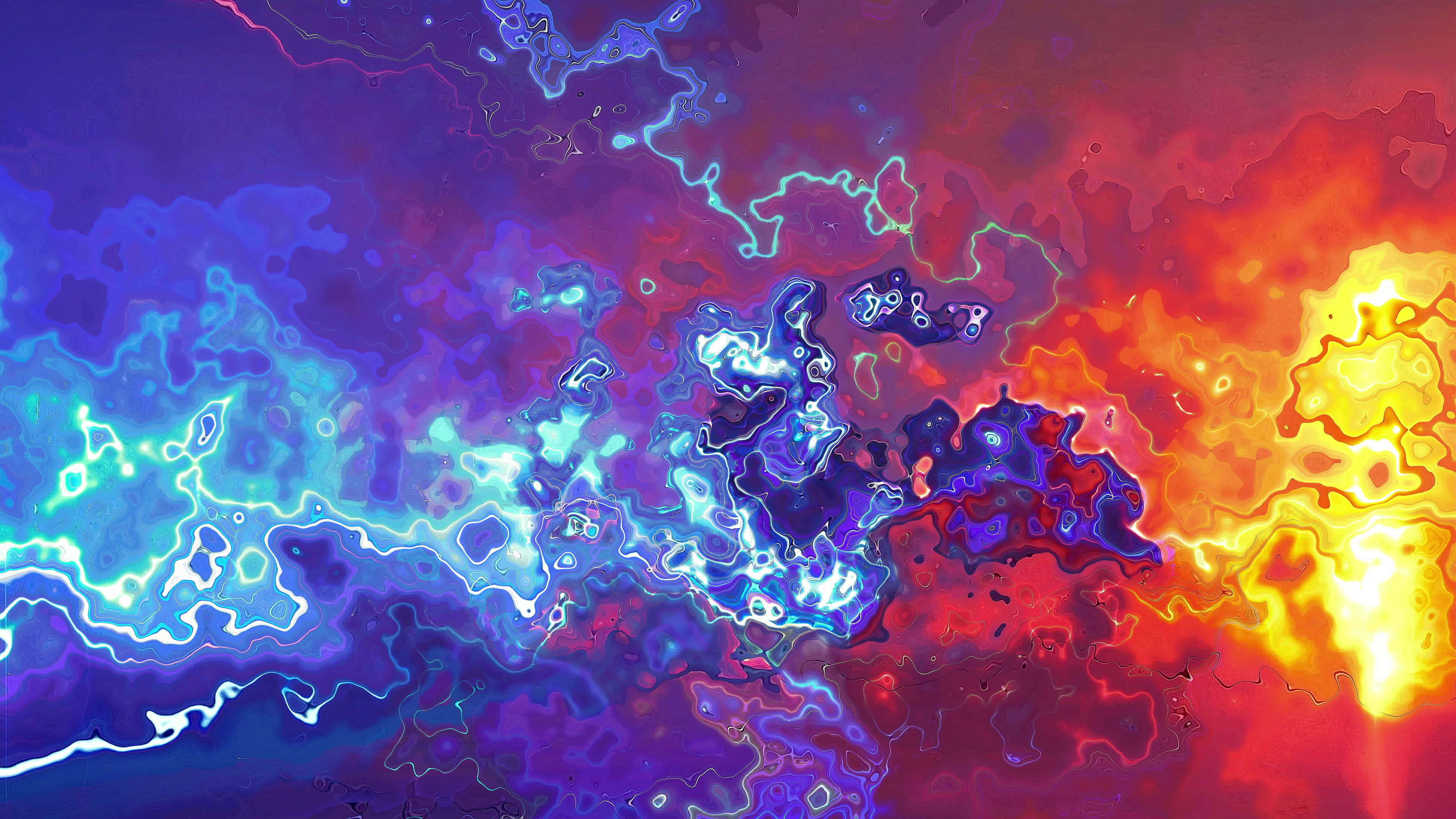 Bright 桌布 壁紙 — 在黑暗虛空中，充滿活力的宇宙星雲漩渦，呈現電光藍與火熱橙色的光芒。