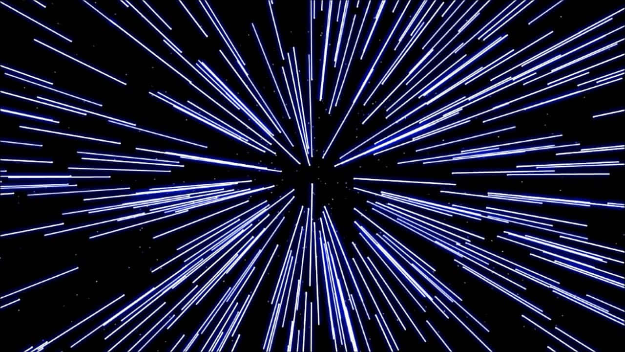 Star Wars Space 桌布 壁紙 — 在黑色星空背景下，藍色光跡向外輻射的宇宙景觀。