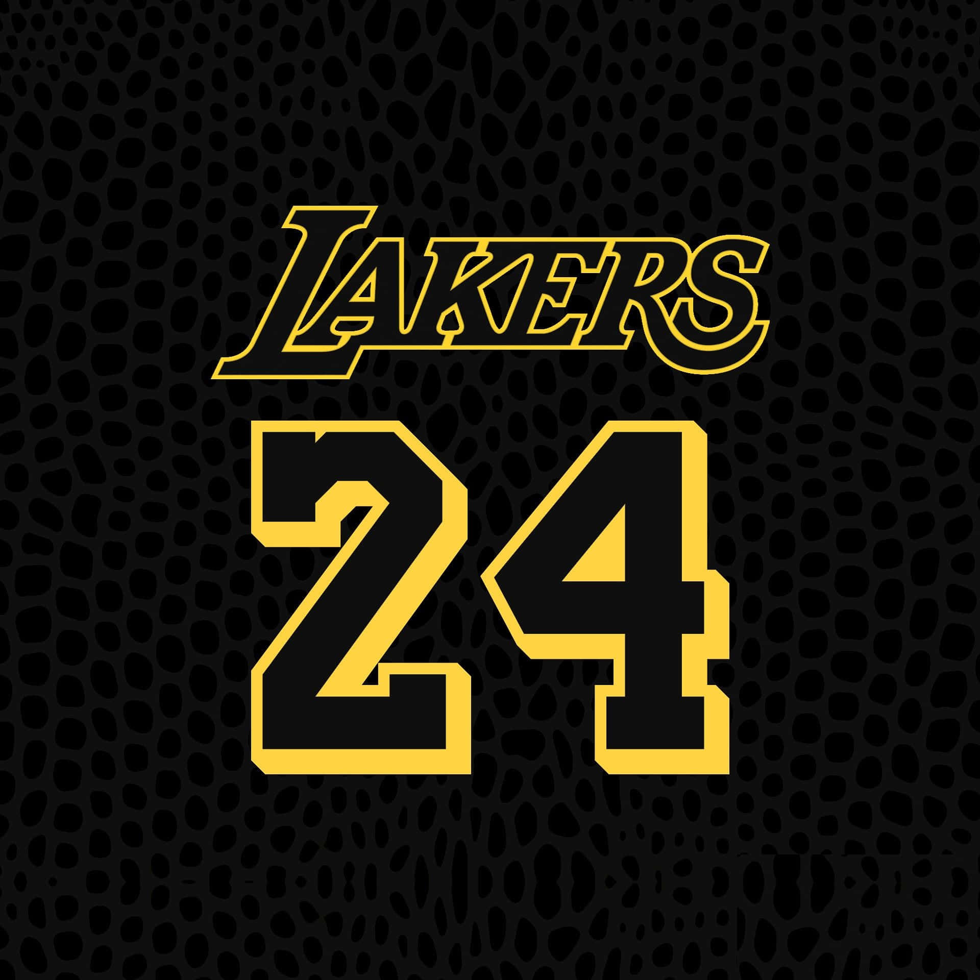 湖人 桌布 壁紙 — 在黑色紋理背景上帶有重複圓點圖案的醒目黃色Lakers 24球衣標誌。