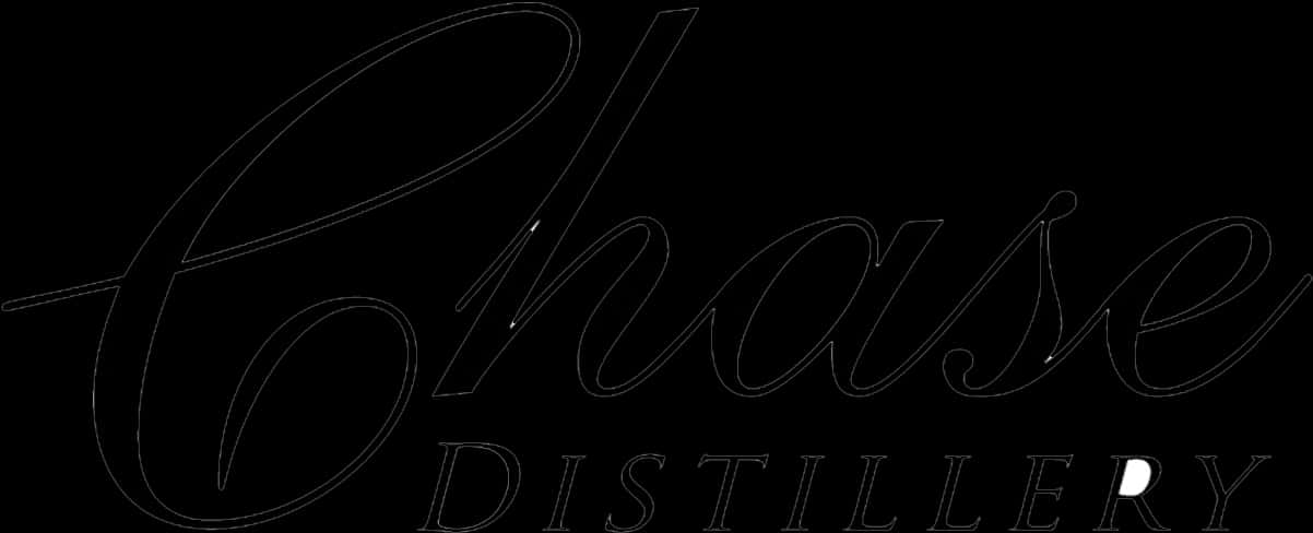 Chase Logo 桌布 壁紙 — 在黑色背景上，Chase Distillery 的優雅白色草書和方塊文字標誌。