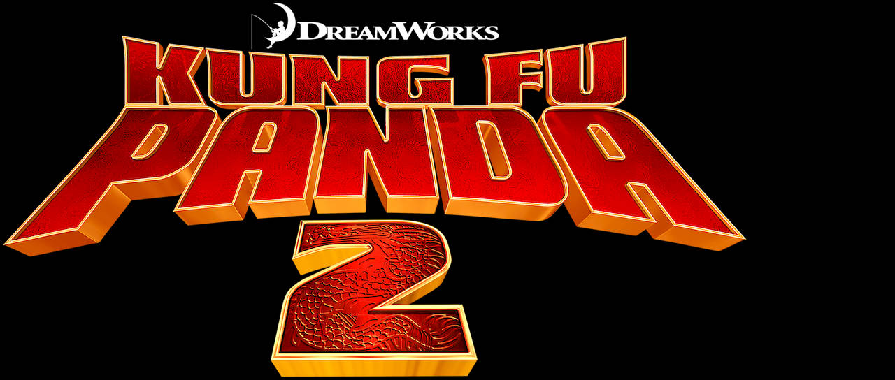 電影動圖 桌布 壁紙 — 在黑色背景上，Kung Fu Panda 2 大膽的紅色和金色3D標題標誌。