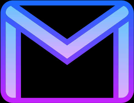 Gmail Logo 桌布 壁紙 — 在黑色背景上，一個發光的漸變信封圖標，呈現藍色和紫色色調。