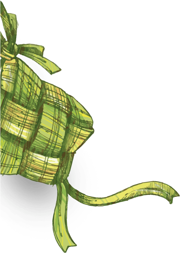 Ketupat 桌布 壁紙 — 在黑色背景上，一條手繪綠色格子絲帶打成蝴蝶結，帶有飄逸的尾部。