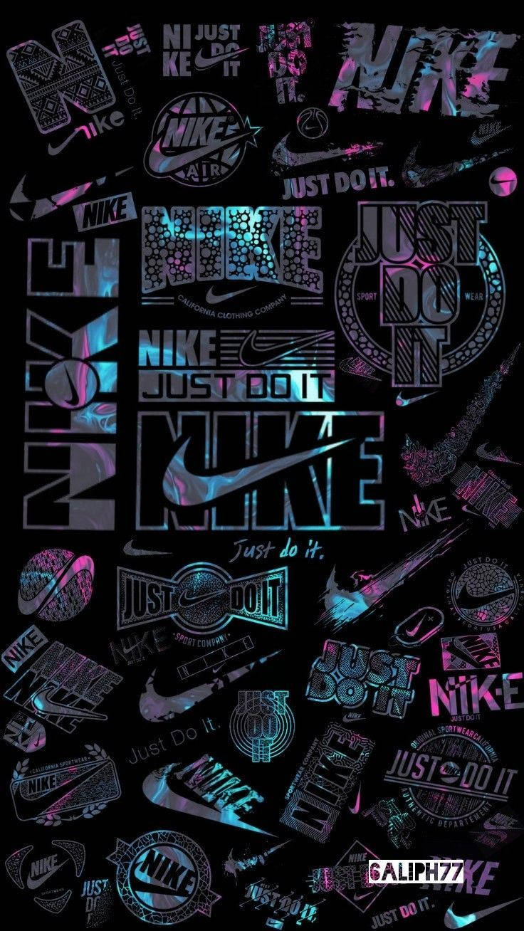黑色背景上的霓虹粉紅和藍色Nike標誌和口號。 — Nike GIF 壁紙