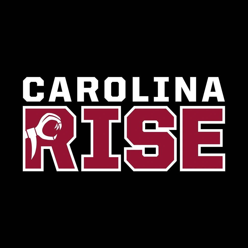 足球 桌布 壁紙 — 在黑色背景上，大膽的白色和主紅色的「CAROLINA RISE」文字，字母R中有一個拳頭標誌。