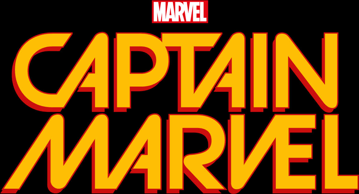 Mcu 桌布 壁紙 — 在黑色背景上，大膽的黃色和紅色 Captain Marvel 標誌，上方有 Marvel 字標。