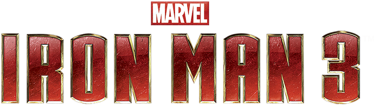 鋼鐵人標誌 桌布 壁紙 — 在黑色背景上，帶有Marvel品牌的醒目紅色和金色金屬質感鋼鐵人3標題標誌。