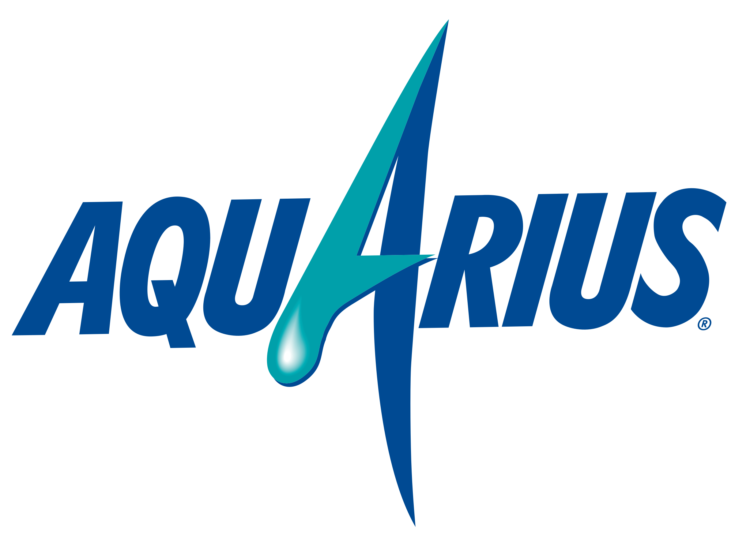 aquarius 桌布 壁紙 — 在黑色背景上，帶有水珠設計的醒目藍色和藍綠色水瓶座標誌。