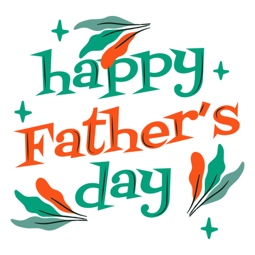 Happy Fathers Day 桌布 壁紙 — 在黑色背景上，帶有羽毛裝飾的青色和橙色父親節快樂文字。