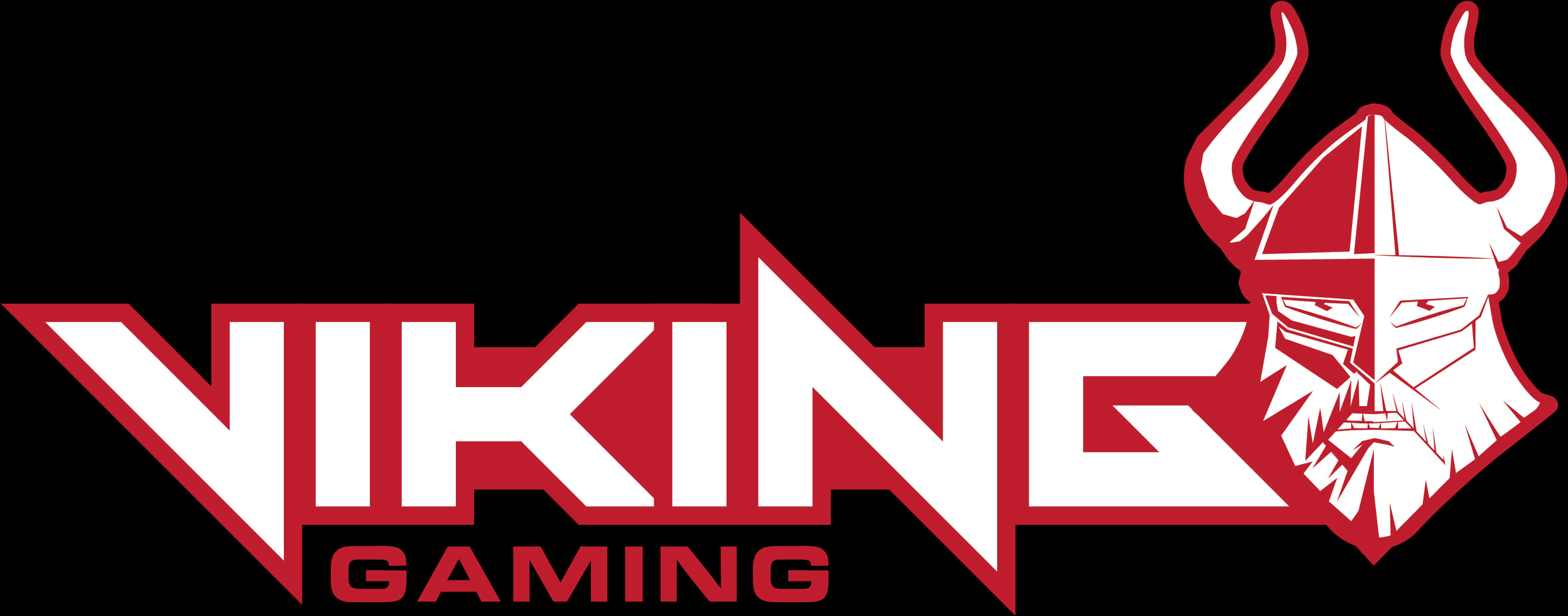維京人 桌布 壁紙 — 在黑色背景上，帶有角頭盔的醒目紅白Viking Gaming標誌。