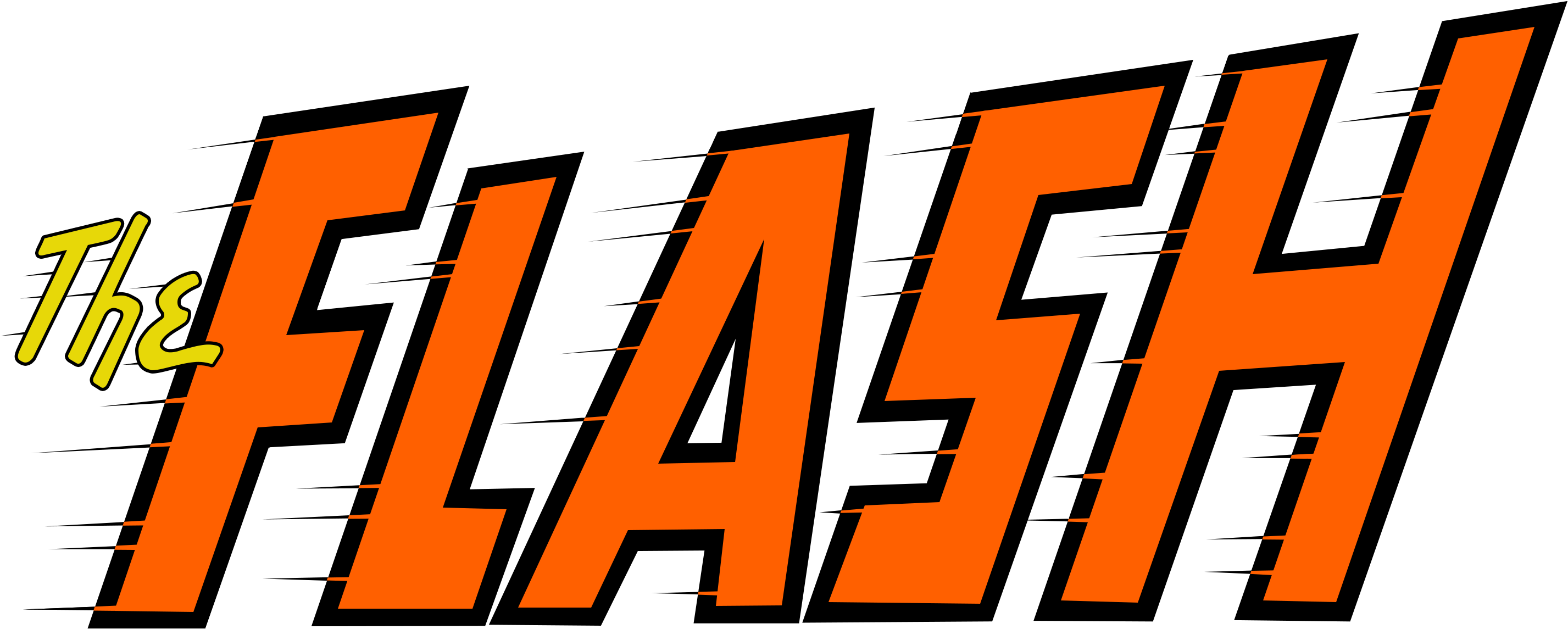 The Flash Logo 桌布 壁紙 — 在黑色背景上，帶有速度線的大膽橙色和黃色「The Flash」標誌。