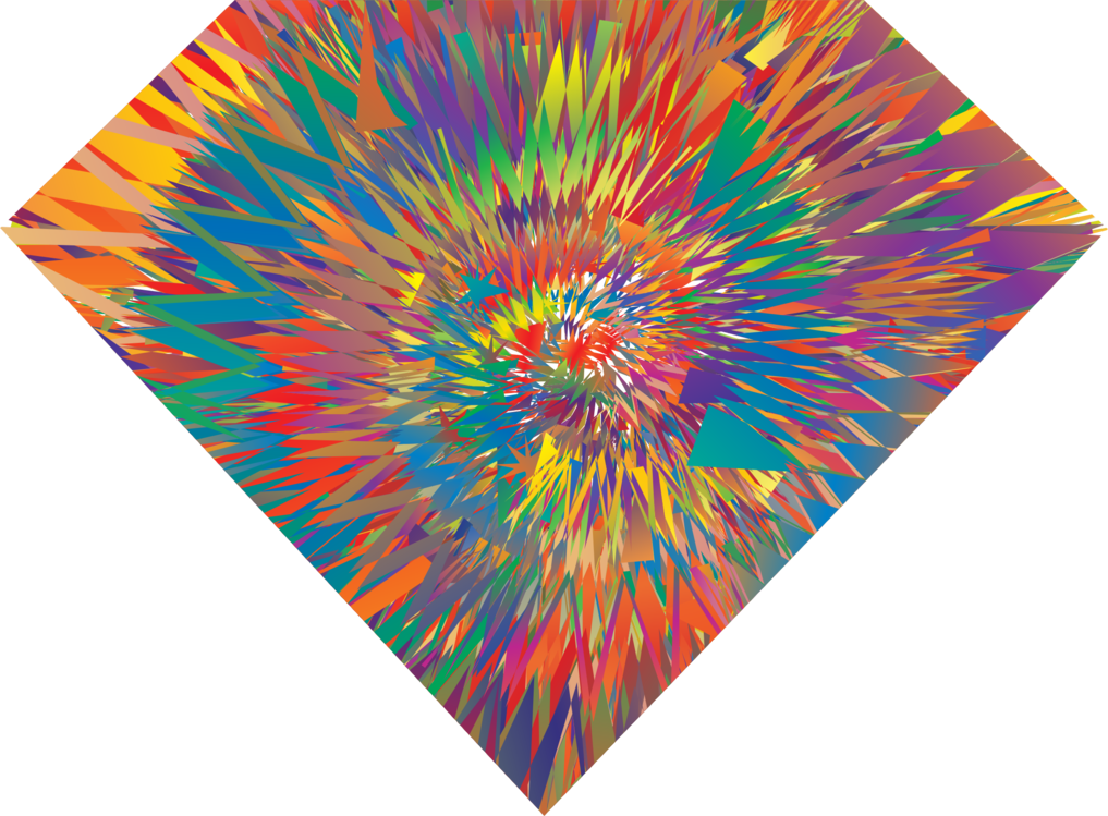 Trippy Art 桌布 壁紙 — 在黑色背景上，從中心點放射出色彩繽紛的鋸齒狀碎片，形成充滿活力的抽象爆炸。