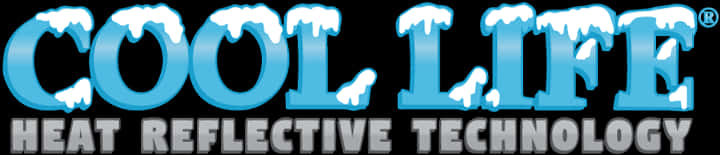 Cool Logo 桌布 壁紙 — 在黑色背景上，灰色文字「HEAT REFLECTIVE TECHNOLOGY」上方，帶有冰滴的醒目藍色標誌拼出「COOL LIFE」。