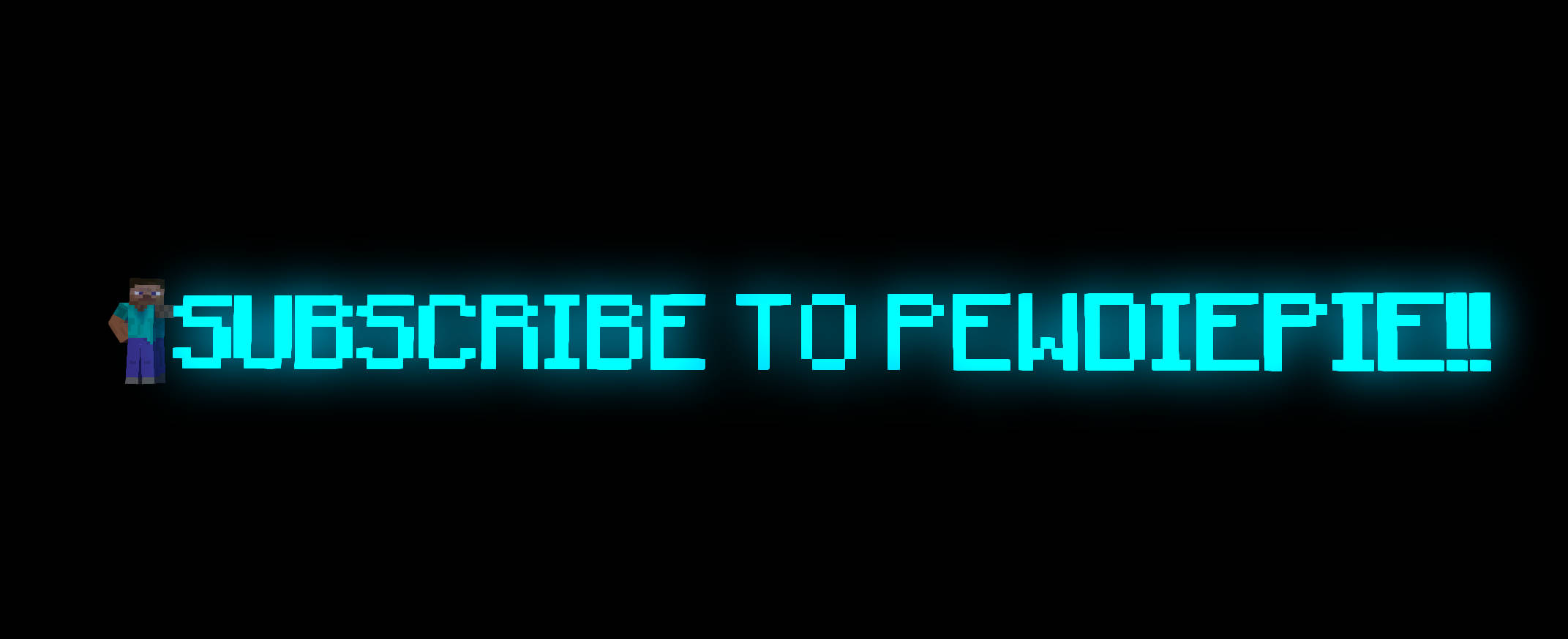 PewDiePie 桌布 壁紙 — 在黑色背景上，發光的青色像素文字敦促觀眾訂閱Pewdiepie。