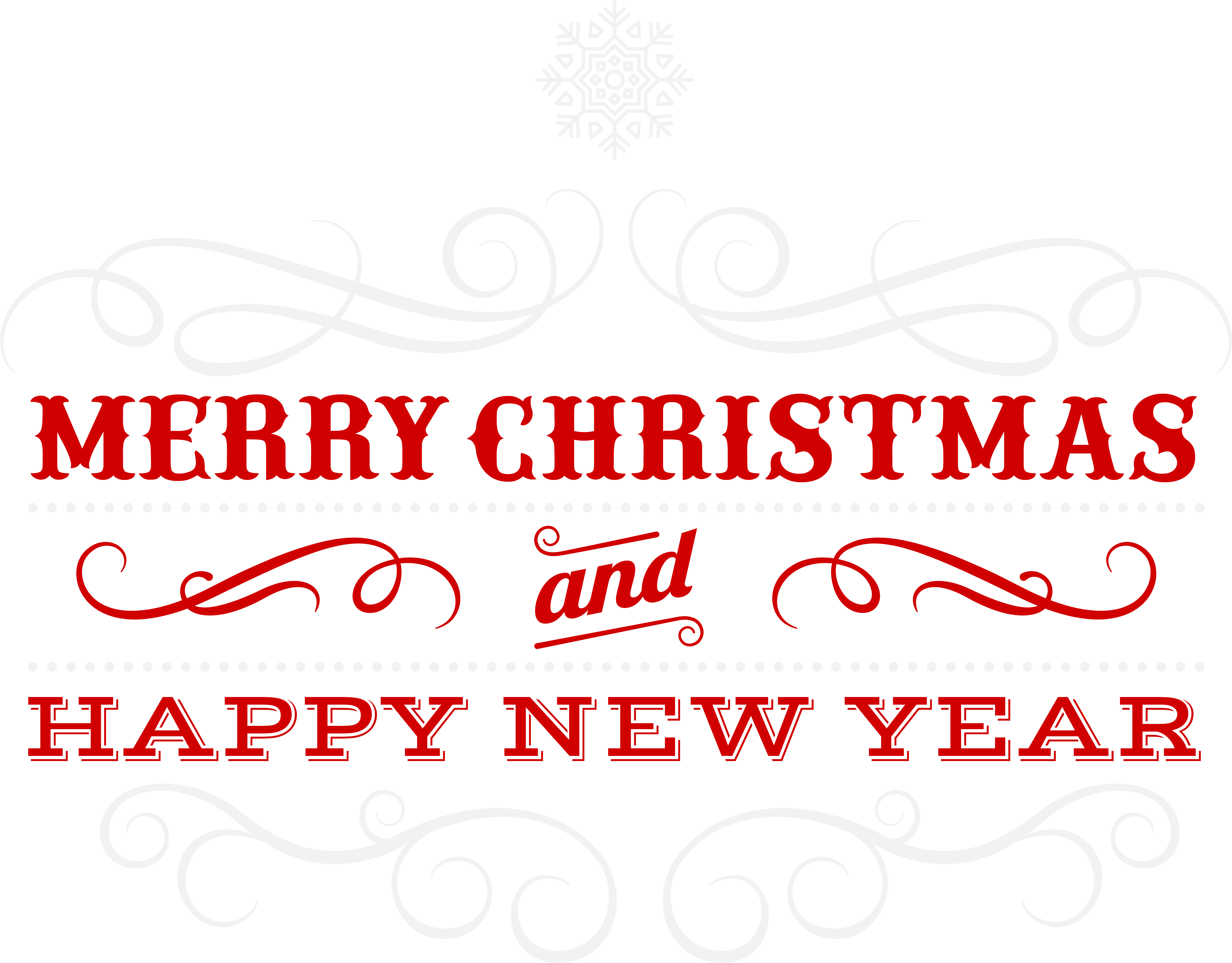 merry christmas and happy new year 桌布 壁紙 — 在黑色背景上，粗體紅色節日文字寫著「聖誕快樂」和「新年快樂」，並帶有白色華麗漩渦和雪花。