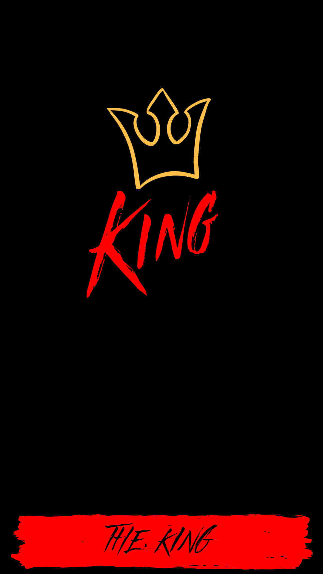 king iPhone 桌布 壁紙 — 在黑色背景上，金色皇冠下方有粗體紅色塗鴉風格文字拼寫KING，底部有紅色筆觸橫幅。