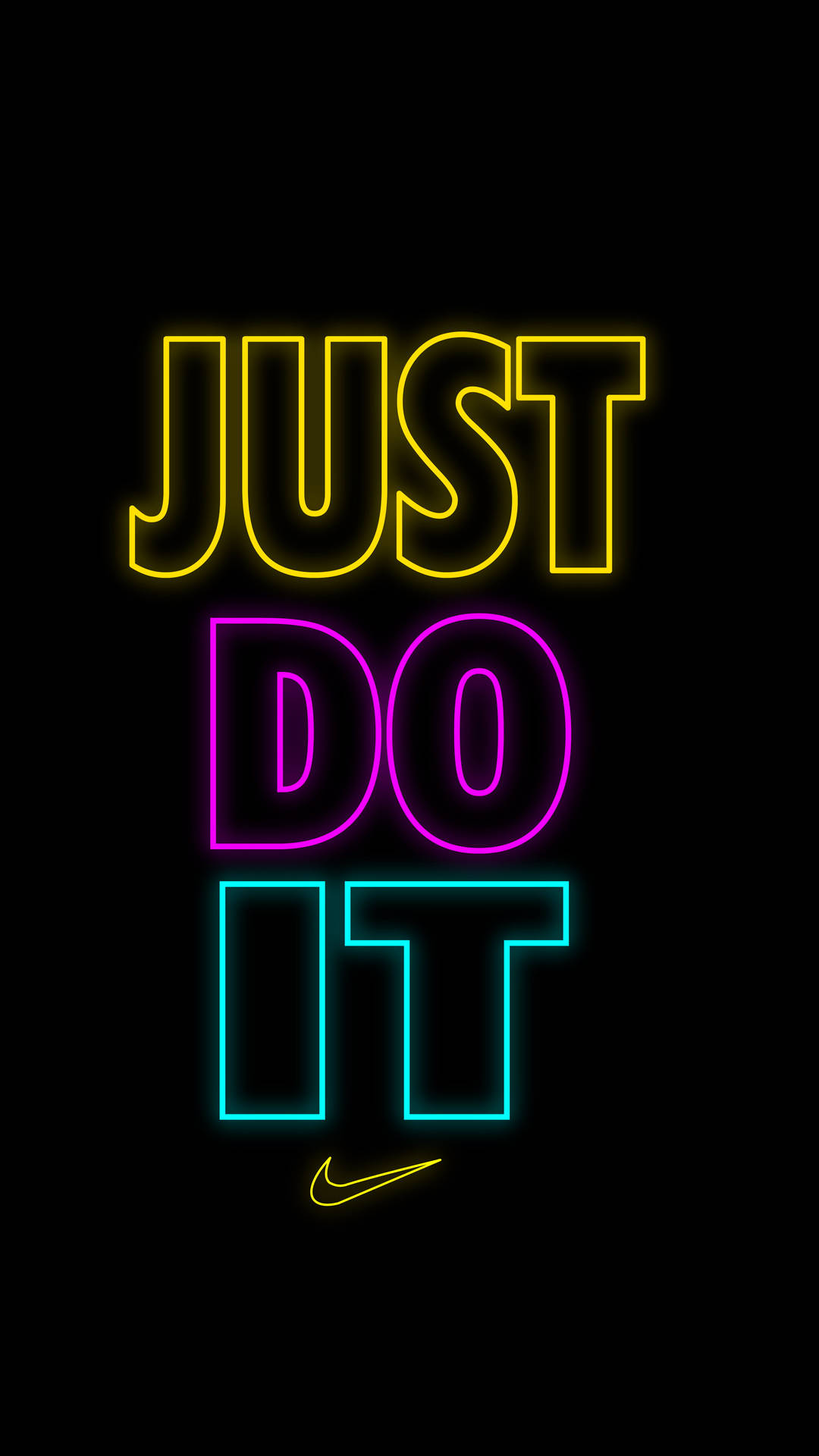 黑色背景上帶有Nike標誌的霓虹發光「JUST DO IT」標語。 — Nike GIF 壁紙