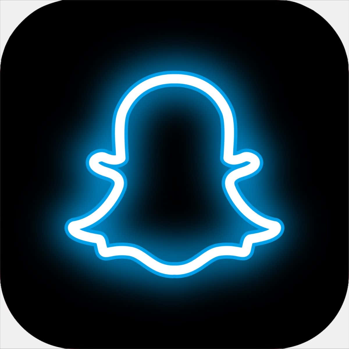 snap 桌布 壁紙 — 在黑色背景上發光的藍色霓虹鬼魂圖示輪廓。